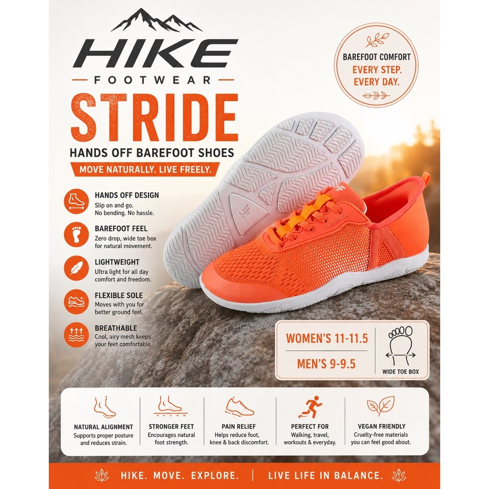 Hike Footwear Stride Hands Off Barefoot Orange Shoes Women's 11-11.5  Mens 9-9.5